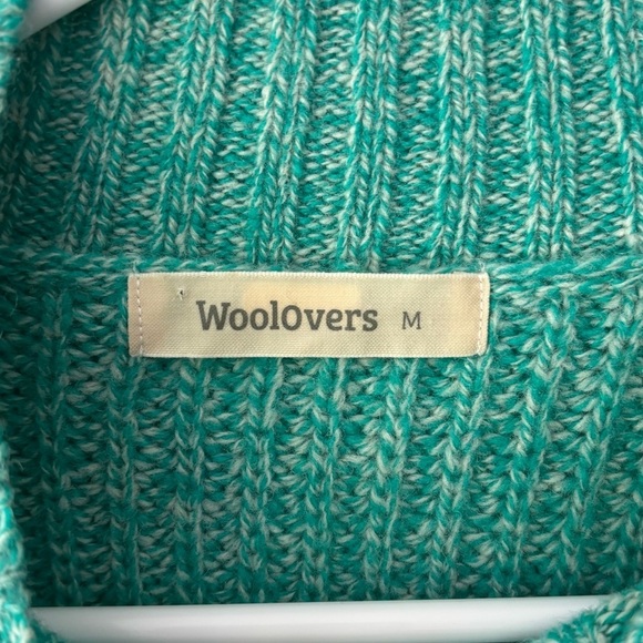 WoolOvers Lambswool Chunky Knit Mock Neck Sweater Green Pullover Ribbed - Picture 5 of 7